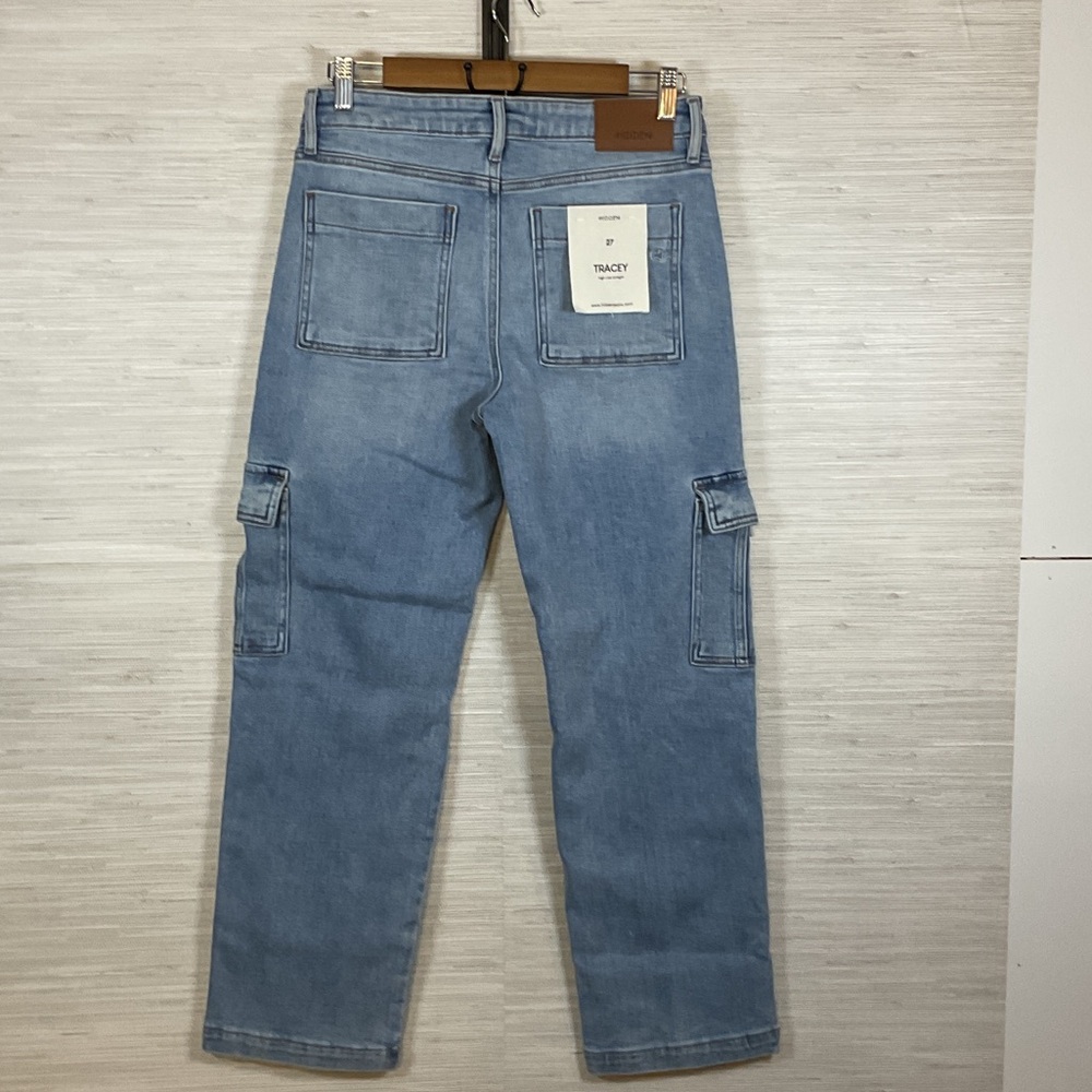 Hidden Denim Tracey Cropped Cargo Jeans Size 27 Blue 28” Inseam NWT - Picture 8 of 10